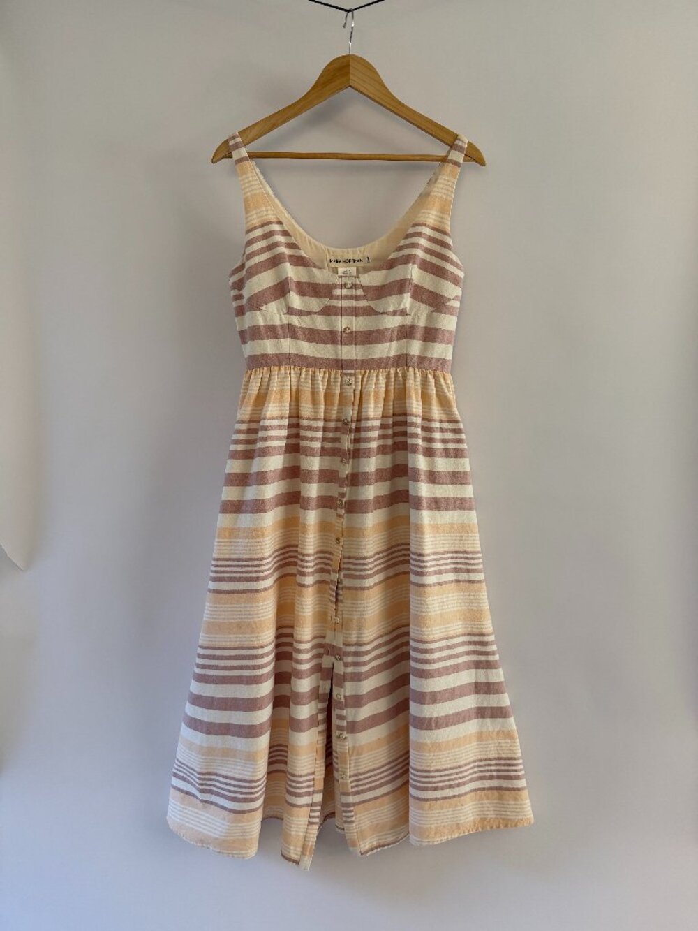 Mara Hoffman Sand Stripe Midi Dress Button Front